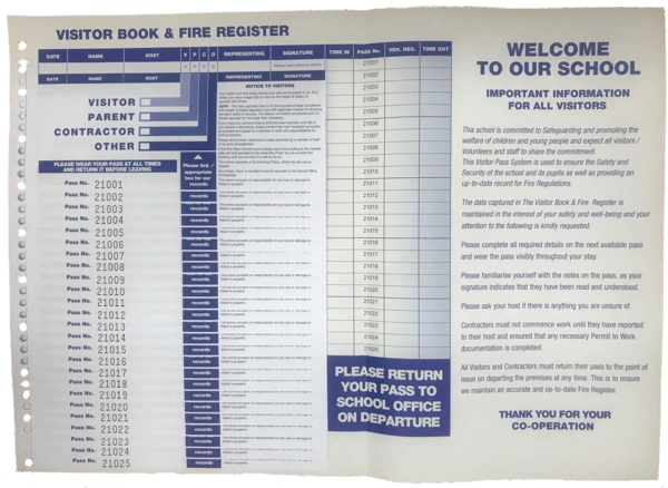  School - Stock - Visitor - Passes